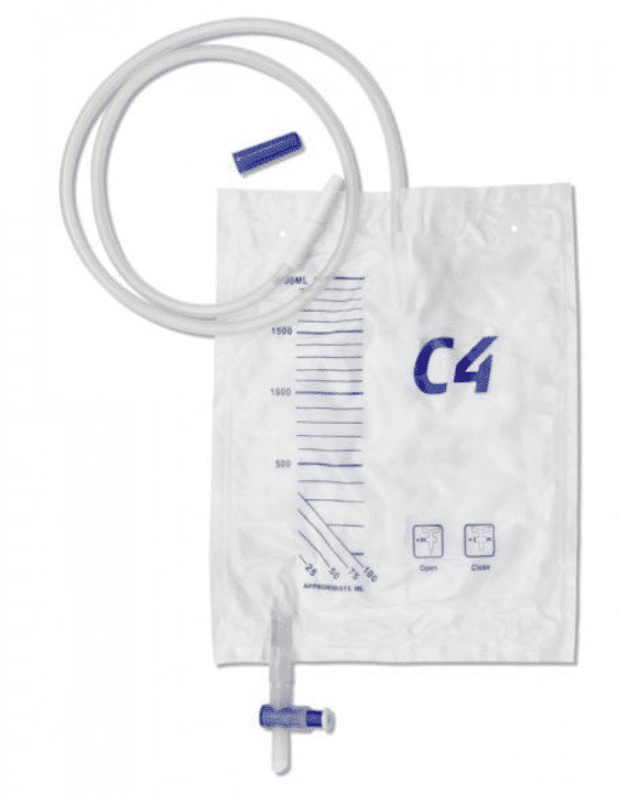 Uriinikott 2000ml, steriilne, tühjendatav, C4 T-kraan v 120cm Curion