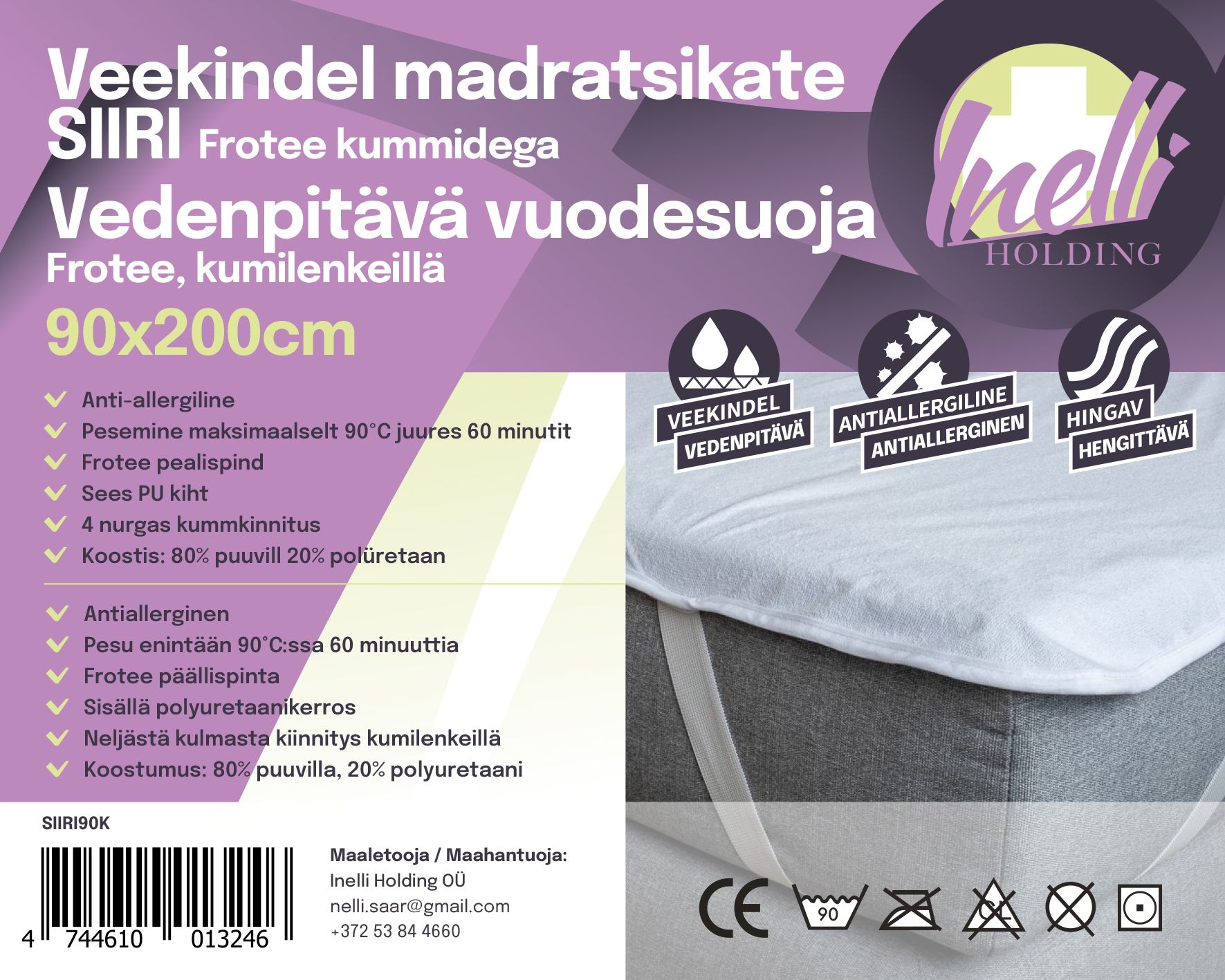 Madratsikate SIIRI pestav, vett hülgav, PU/ frotee (kummidega)