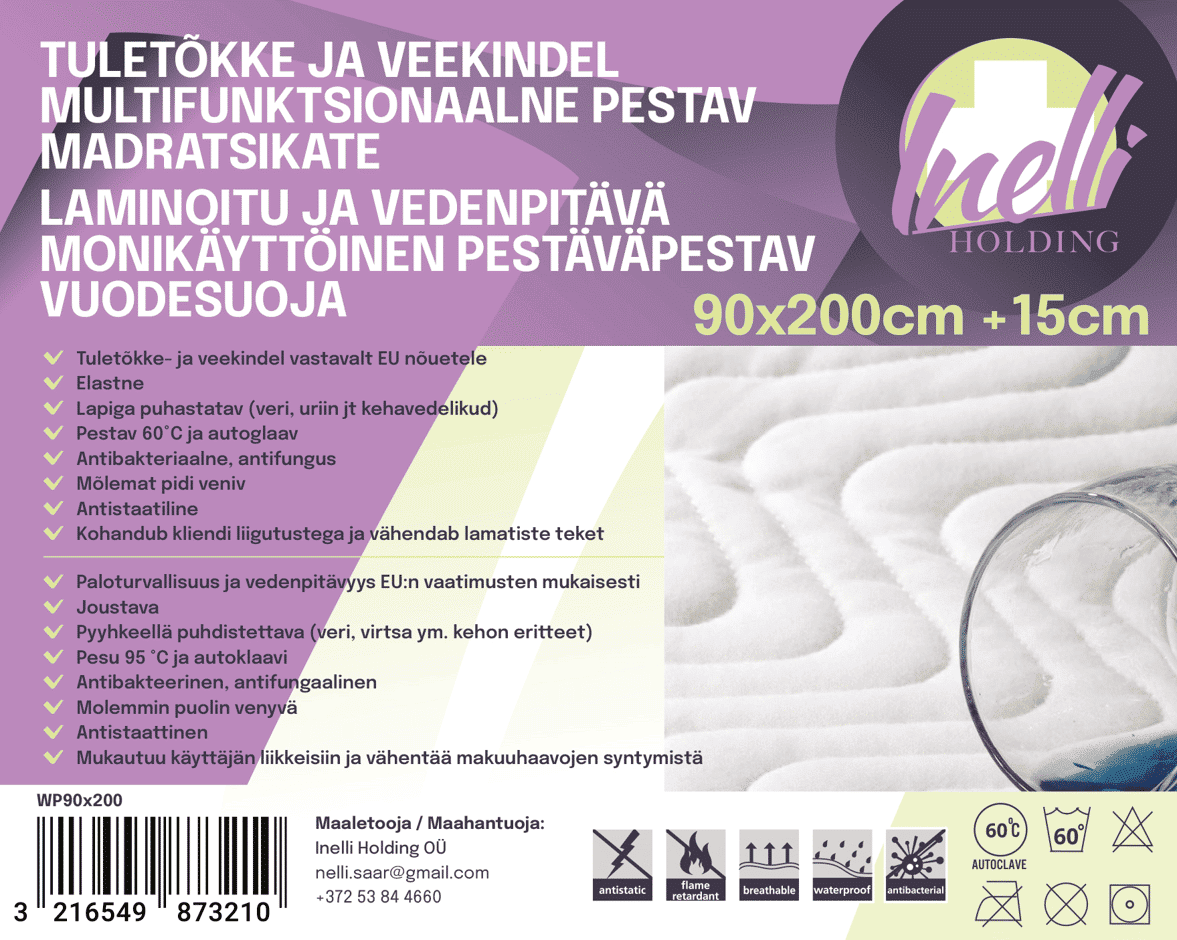 Võrdlus 1 HYGER veekindel madratsikate 90x200+15 cm tuletõkkekindel