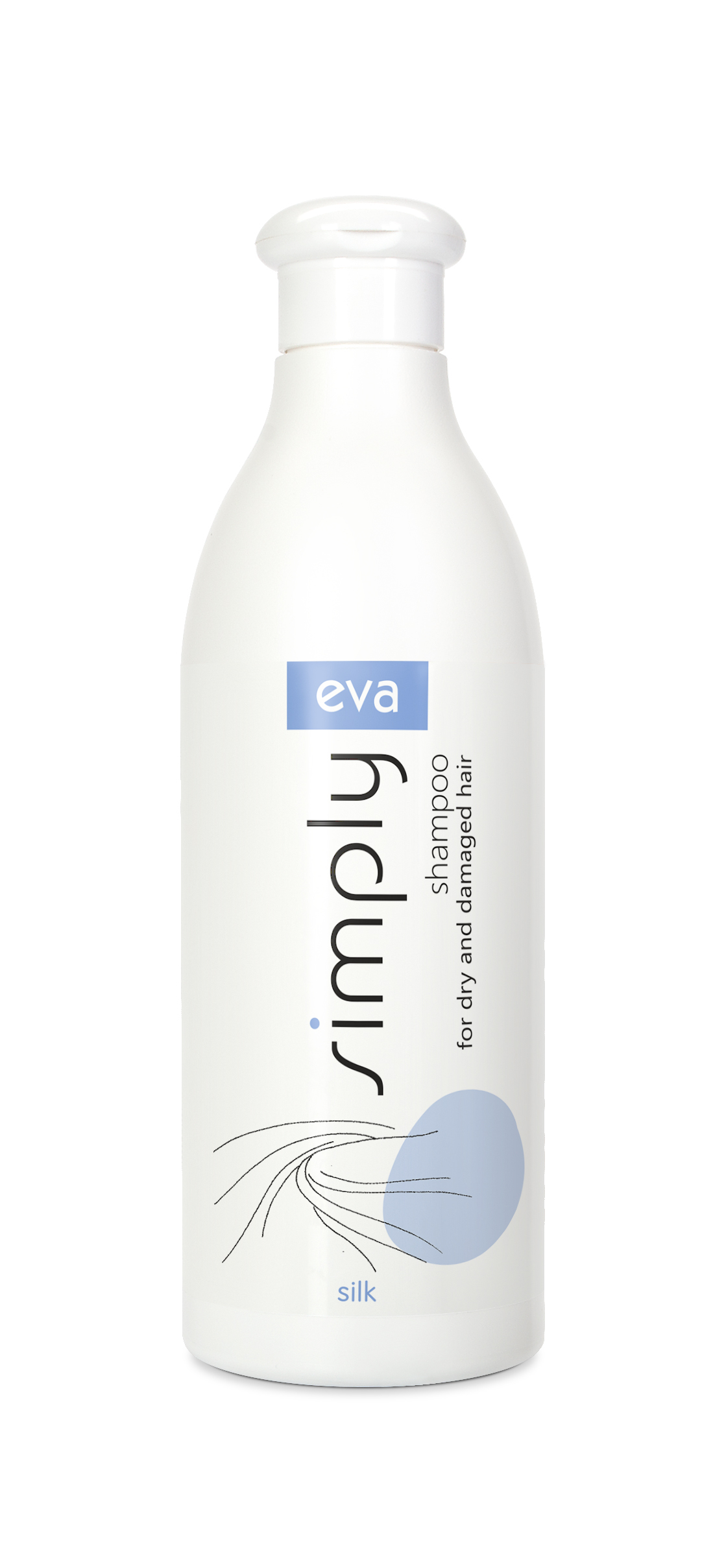 Võrdlus 2 EVA SIMPLY šampoon kuivadele ja kahjustatud juustele siidipiimaga 500 ml (LV)