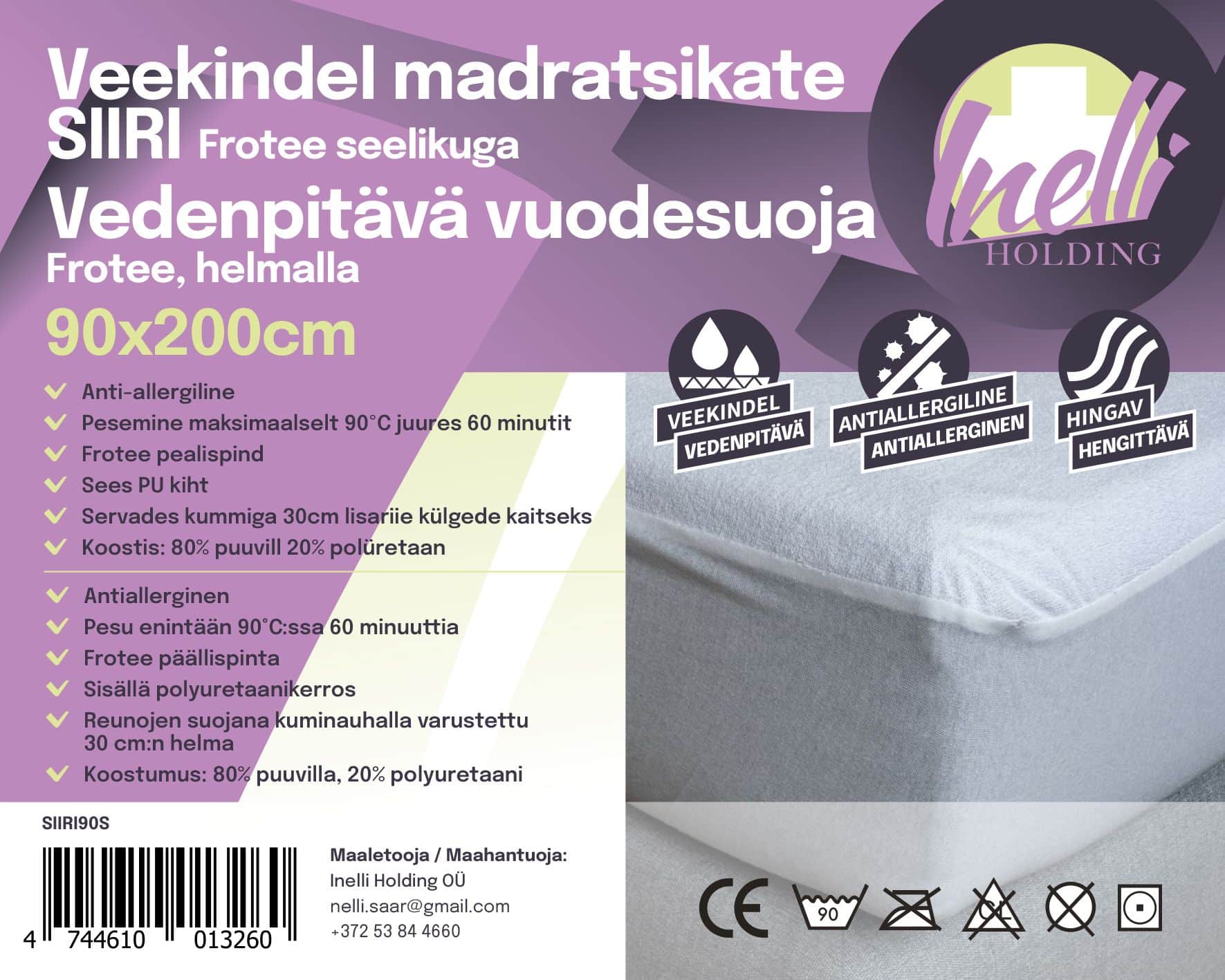 Võrdlus 1 Madratsikate SIIRI pestav, vett hülgav PU/frotee, seelikuga