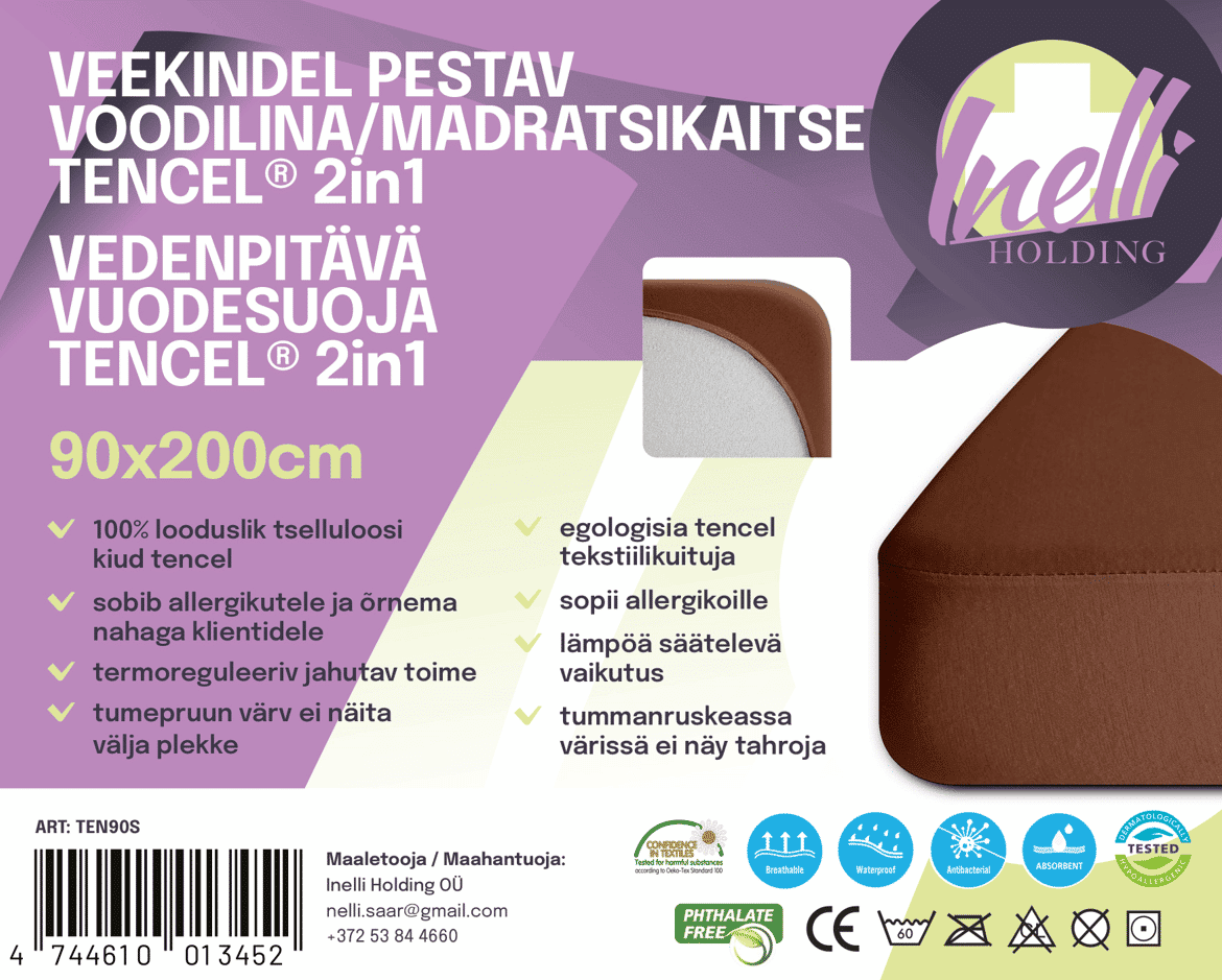 Võrdlus 1 Veekindel madratsikate 90x200 cm looduslik tencel, kummidega